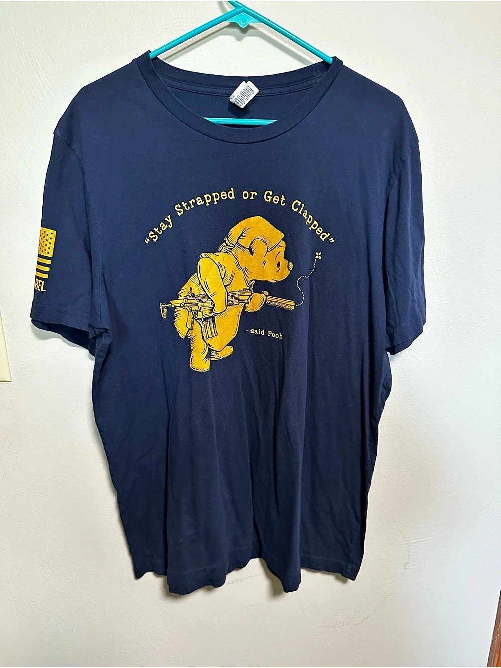 Nine Line Apparel Strapped or Get Clapped T-Shirt Graphic Tee Blue XL Like New